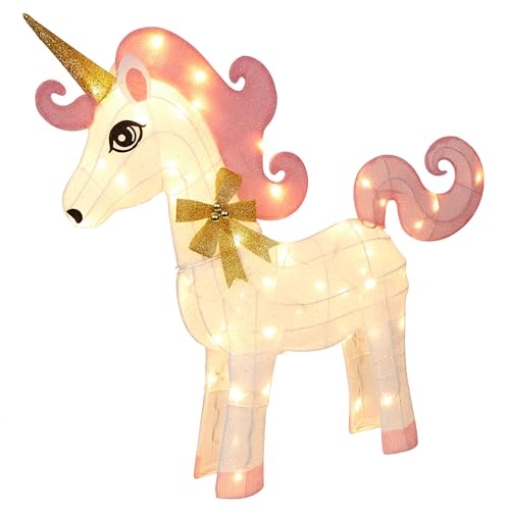 Picture of Alpine Dairy, Inc. CHT984 Alpine Corporation White Mesh Light-Up Unicorn with Pink Mane and Tail (EA)