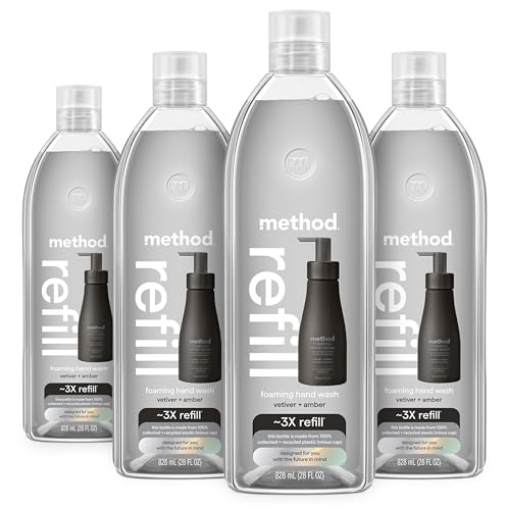 Picture of Method Products, Inc 11010 Method Premium Foaming Hand Wash Refill, Vetiver + Amber, Recyclable Bottles, Biodegradable Formula, 28 fl oz (Pack of 4) (Packaging May Vary) (PK-4-EA)