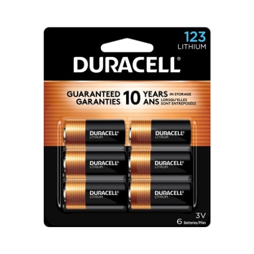 Picture of DURACELL(R) DL123AB6PK Duracell CR123A 3V Lithium Battery, 6 Count (Pack of 1), 3 Volt High Power for Home Safety, Security Devices, Flashlights, Smoke Alarms, Home Automation (PK-6-EA)