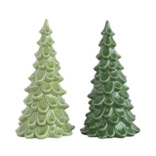 Picture of CREATIVE CO-OP XM2815A Creative Co-Op Glossy Green Round Tree 4 x 8 Stoneware Decorative Tabletop Christmas Figurine Set 2 (PK-8-EA)