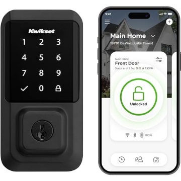 Picture of Kwikset 939WITSCR514SMT Kwikset Halo Wi-Fi Smart Lock, Keyless Entry Front Door Touchscreen Deadbolt, Matte Black Finish, Grade AAA Certified, UL Listed, Easy Install No Hub, App Control (EA)