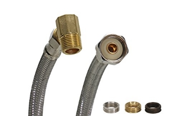 Picture of Fluidmaster 1W48CU Fluidmaster 1W48CU Dishwasher Connector With 3/8-Inch and 3/4-Inch Elbow Fittings And Size Adaptors, Braided Stainless Steel - 3/8 Compression, 7/16 Compression, 1/2 Compression, or 1/2 F.I.P. Thread x 3/8 Compression Thread, 48-Inch Length (EA)