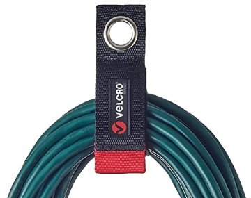 Picture of VEK VEL-30747-USA VELCRO Brand Extension Cord Organizer Holder. Heavy Duty Straps for Garage Organization and Storage. Rust Resistant Grommet Hangs Easily on Wall 2pk,Small 10-inch,60bs Weight Rating,Black (PK-24-EA)