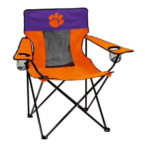 Picture of LOGO BRANDS INC 123-12E Logo Brands NCAA Clemson Tigers Elite Portable Chair - Premium Outdoor Chair with Cup Holder, Powder-Coated Steel Frame, Lightweight and Portable for Tailgating,and Sporting Events (EA)