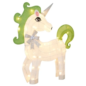 Picture of Alpine Dairy, Inc. CHT982 Alpine Corporation CHT982 White Mesh Light-Up Unicorn with Green Mane and Tail (EA)