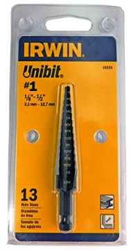 Picture of Irwin Unibit 10231 Irwin Tools IRWIN Step Drill Bit, 1/8-Inch to 1/2-Inch Step, 1/4-Inch Shank (10231) Silver|Silver metallic (EA)