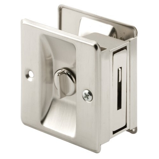 Picture of Prime N 7239 Prime-Line N 7239 Pocket Door Privacy Lock with Pull - Replace Old or Damaged Pocket Door Locks Quickly and Easily – Satin Nickel (Single Pack) (EA)