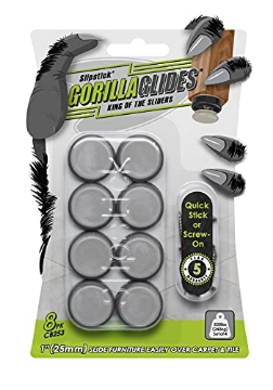 Picture of CBD CONSOLIDATED LLC CB253 GorillaGlides CB253 1 Inch Chair Sliders/Furniture Glide Floor Protectors (Set of 8 Glides) Self-Adhesive Screw-On Glides, for Sliding on Hard Surface Floors and Low-Pile Carpet, Round (EA)