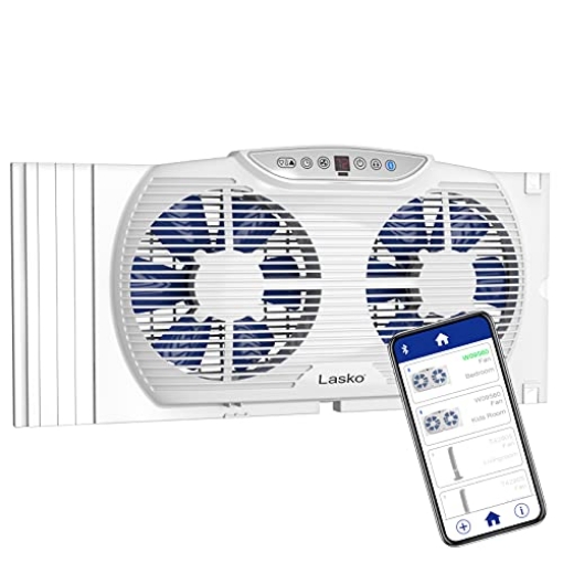 Picture of Lasko W09560 Lasko W09560 Bluetooth Enabled Twin 9-Inch Window Fan with Independent Electrically Reversible Intake & Exhaust Motors with Thermostat and Timer for Bedroom Indoor Home Use, White (EA)