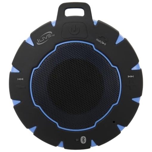 Picture of iLive ISBW157BU iLive Electronics Waterproof Wireless Speaker, Includes Detachable Carabiner Clip and Micro-USB to USB Cable, Black/Blue (iSBW157BU) (EA)