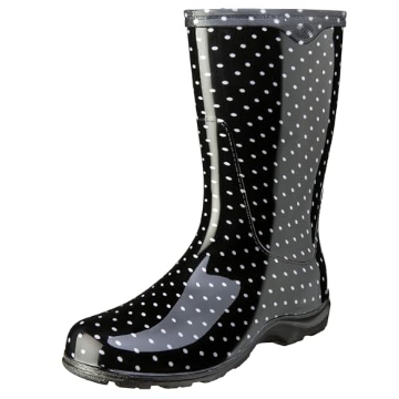 Picture of Sloggers 5013BP08 Sloggers Waterproof Garden Rain Boots for Women - Cute Mid-Calf Mud & Muck Boots with Premium Comfort Support Insole, (Polka Dot Black and White), (Size 8) (EA)