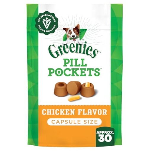 Picture of GREENIES 101070 Greenies Pill Pockets for Dogs Large Size, Soft Dog Treats, Chicken Flavor, 7.9 oz. Pouch (30 Treats) (EA)