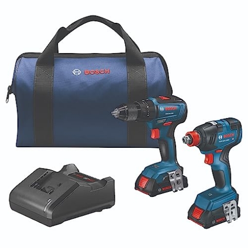 Picture of BOSCH SECURITY SYSTEMS, INC GXL18V-240B22 Bosch GXL18V-240B22 18V 2-Tool Combo Kit with 1/2 In. Hammer Drill/Driver, Two-In-One 1/4 In. and 1/2 In. Bit/Socket Impact Driver/Wrench and (2) 2 Ah Standard Power Batteries (EA)