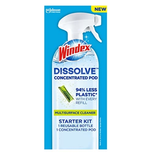 Picture of Windex 00400 Windex Dissolve Concentrated Pods, Multisurface Cleaner Starter Kit contains 1 Reusable Bottle, 1 Concentrated Dissolvable Pod (PK-4-EA)