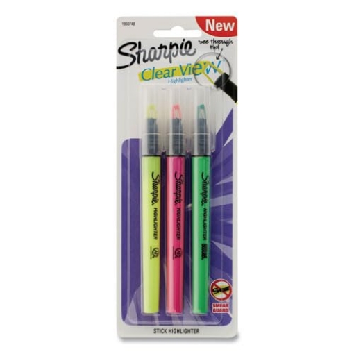 Picture of Sharpie 1950748/2128214 Sharpie Clear View Highlighter Stick, Chisel Point, Assorted Colors, Pack of 3 (EA)