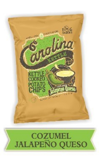 Picture of 1 IN 6 SNACKS LLC 10606 Carolina Kettle - Cozumel Jalapeño Queso Kettle Cooked Potato Kettle Chips - Spicy Pepper with Mexican Cheese Chips. Gluten Free Case of (20 x 2 oz. Bags) (PK-20-EA)