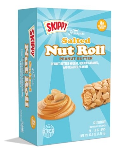 Picture of SKIPPY 90870 Pearson's SKIPPY® Peanut Butter Salted Nut Roll | Peanut, Caramel, Peanut Butter Candy | 24 Full- Size Candy Bars |Bulk, Individually Wrapped (PK-24-EA)