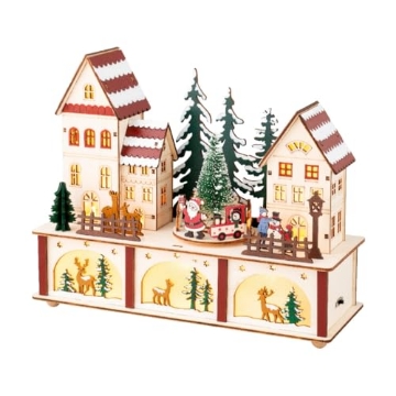 Picture of LUMINEO 487728 Lumineo LED Wood Village with Santa Scene, 8.66" Tall, Warm White LEDs (EA)