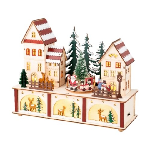 Picture of LUMINEO 487728 Lumineo LED Wood Village with Santa Scene, 8.66" Tall, Warm White LEDs (EA)