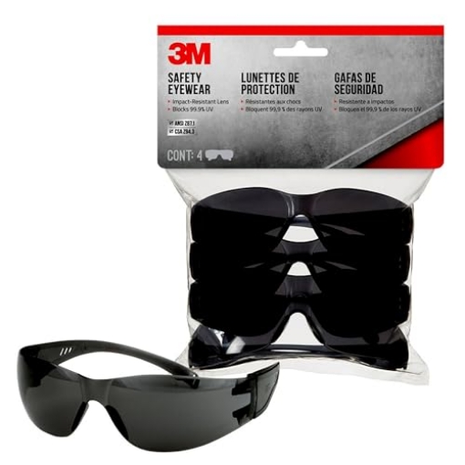 Picture of 3M 90835 3M Safety Eyewear, 4 Pack, Impact-Resistant Lens, Blocks 99.9% of UV, Scratch-resistant coating, Contoured Design, Gray Lenses Help Reduce Sunlight, Sleek Design Safety Glasses (90954H4-DC) (EA)