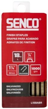 Picture of SENCO FASTENING SYSTEMS L15BABR SENCO L15BABR 1-1/4" 18 Gauge 1/4" Crown Finish Staples, Galvanized Finish 1,000 Count Pack (EA)