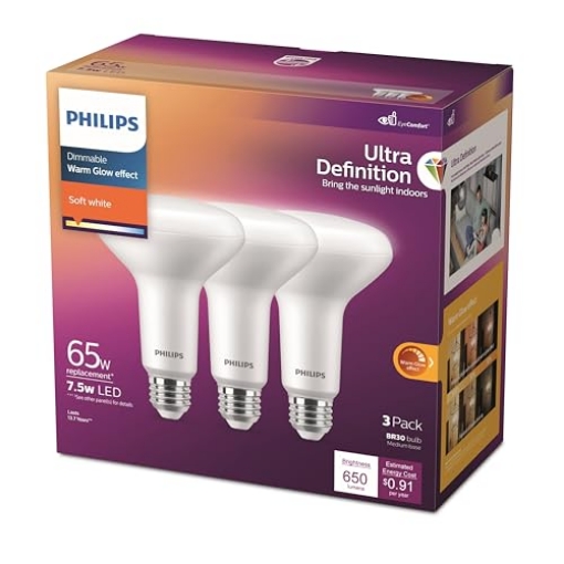Picture of Philips Monitors 576769 Philips BR30 E26 (Medium) LED Floodlight Bulb Soft White 65 Watt Equivalence 3 pk (EA)