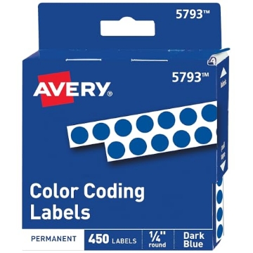 Picture of Avery Dennison 05793 Handwrite-Only Permanent Self-Adhesive Round Color-Coding Labels in Dispensers, 0.25" dia, Dark Blue, 450/Roll, (5793) (PK-450-EA)