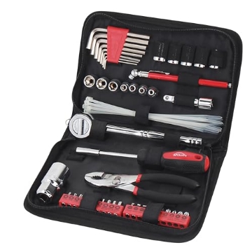Picture of APOLLO TOOLS DT9774 Apollo Tools 56 Piece Compact SAE Auto Tool Set in Zippered Case, Small Mechanic Tool Set for Car Emergency, Motorcycle Repair on the Road, Great for Travel Tool Needs - Red - DT9774 (EA)