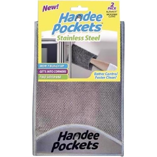 Picture of ZENITH  INNOVATION LLC 33324 HANDEE Pockets Stainless Steel Microfiber Cleaning Cloths with Built-in Pockets, 6.25 in. W x 9.75 in. L, 2 Pack - Ultra Absorbent, Reusable, Streak-Free for Stainless Steel (PK-6-EA)