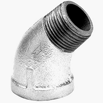 Picture of ANVIL INTERNATIONAL 8700128500 Anvil 8700128500, Malleable Iron Pipe Fitting, 45 Degree Street Elbow, 1/2" NPT Male x NPT Female, Galvanized Finish (EA)