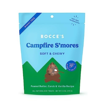 Picture of Bocce's Bakery BCB-A10111 Bocce's Bakery Campfire S'Mores Treats for Dogs, Wheat-Free Everyday Dog Treats, Made with Real Ingredients, Baked in The USA, All-Natural Soft & Chewy Cookies, Peanut Butter, Carob, & Vanilla, 6 oz (EA)