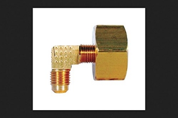 Picture of JMF COMPANY 4504080 JMF 3/4 in. Dia. x 1/4 in. Dia. FHT to Flare to Flared Yellow Brass Elbow (EA)