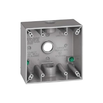Picture of SIGMA ENGINEERED SOLUTIONS 14352 SIGMA ENGINEERED SOLUTIONS 14352 Metal Electrical Outlet Box, Weatherproof, Easy Mount Receptacle Protector, Gray, (3) 3/4-Inch Holes, 2 Gang Box (EA)