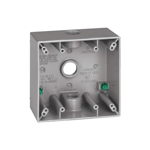 Picture of SIGMA ENGINEERED SOLUTIONS 14352 SIGMA ENGINEERED SOLUTIONS 14352 Metal Electrical Outlet Box, Weatherproof, Easy Mount Receptacle Protector, Gray, (3) 3/4-Inch Holes, 2 Gang Box (EA)