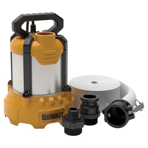 Picture of DEWALT(R) DXWP61779 DEWALT DXWP61779 3/4 HP Cast Aluminum, Submersible Transfer Water Removal Electric Utility Pump with 1-1/2 in. Industrial Discharge Hose and Quick-Connect, Universal Cam-Lock Fittings, 20-Foot Cord (EA)