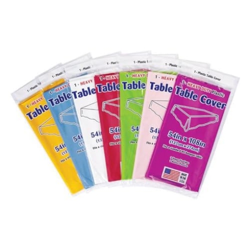 Picture of DIAMOND VISIONS TL-ASTTC Diamond Visions Assorted Plastic Disposable Tablecloth 54 in. L x 108 in. W (PK-48-EA)
