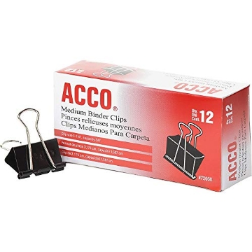 Picture of ACCO Brands Corporation A7072050B Acco 72050 Medium Binder Clips, 1-1/4-Inch W, 5/8-Inch Cap, Blk/Silver, Sold as 1 Dozen (DZ-12-EA)