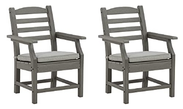 Picture of Ashley Chloe Inc P802-601A CHAIR Signature Design by Ashley Visola Outdoor HDPE Dining Chair Set of 2, Durable and Weather Resistant HDPE Material, All-Weather Nuvella Fabric Seat Cushion, Gray (EA)
