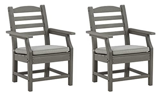 Picture of Ashley Chloe Inc P802-601A CHAIR Signature Design by Ashley Visola Outdoor HDPE Dining Chair Set of 2, Durable and Weather Resistant HDPE Material, All-Weather Nuvella Fabric Seat Cushion, Gray (EA)