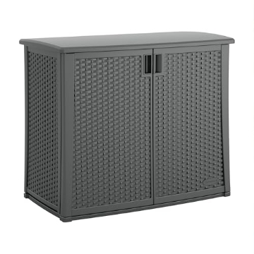 Picture of SUNCAST BMOC4100CG Suncast Plastic Outdoor Storage Cabinet Waterproof, Cool Gray Wicker Resin Outdoor Cabinet, Weatherproof, Lockable Outside Storage for Patio, Deck, Balcony, Porch, Backyard, or Garden, Made in the USA (EA)