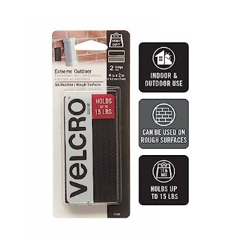 Picture of VEK 91839 VELCRO Brand Extreme Tape Strips | 4 x 2 Inch 2 Sets | Holds 15 lbs |Heavy Duty Black with Stick on Adhesive | Strong Holding Power for Outdoor Use (EA)