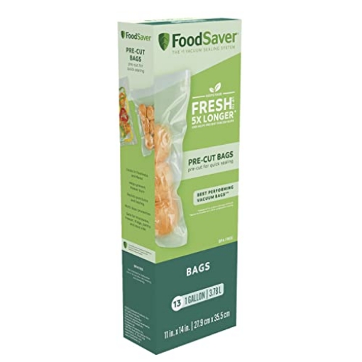 Picture of Food Saver 2159409 FoodSaver 1-Gallon Precut Vacuum Seal Bags with BPA-Free Multilayer Construction for Food Preservation & Sous Vide, 13 Count - FSFSBF0316-000,Clear (EA)
