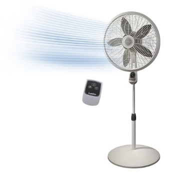 Picture of Lasko 1850 Lasko Elegance and Performance Pedestal Stand Fan, 3-Speeds, 90 Degree Oscillation, Adjustable Height, Timer, Remote for Indoor, Bedroom, Living Room, Home Office, Dorm Use, 18 Inch, White, 1850 (EA)