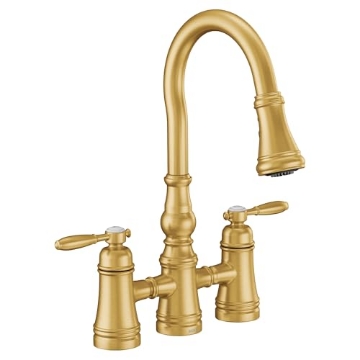 Picture of Moen S73204BG Moen S73204BG Weymouth Two Handle Pulldown Bridge Kitchen Faucet, Brushed Gold (EA)