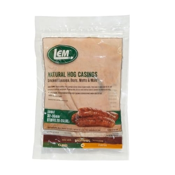 Picture of SKYWATCH CAPITAL PARTNERS INC 141 LEM Products Natural Hog Casings, 32-35mm, Edible Sausage Casings, Stuffs Approximately 30 Pounds, Great for Sausage Links, Franks, Metts, and More, 6.1 Ounce Package (PK-6-EA)