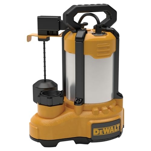 Picture of DEWALT(R) DXWP62183 DEWALT® 1 HP Stainless Steel and Cast Iron, Efficient, Fully Submersible Sump Pump with Piggy-Back Vertical Float Switch, 10-Foot Cord, 117 GPM / 6480 GPH (EA)