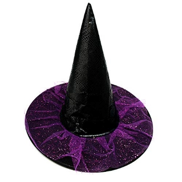 Picture of MAGIC CHEF 768467 Seasons Stars SSDecor Witch Hat with Purple Tulle and Sequins, Black and Purple Costume Accessory for Kids Women Party (EA)