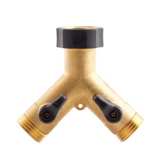 Picture of Gilmour 813024-1002 Gilmour Heavy Duty 2 Way Garden Hose Splitter, Dual Water Hose Splitter with Shut Off Valve, Brass Water Manifold (EA)