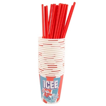 Picture of ICEE 300017 ICEE Officially Licensed 20-Pack Paper Slushie Cups & Straws – 9oz Disposable Frozen Drink Cups with Red Cardboard Straws for Parties, Home, and ICEE Machines. (EA)