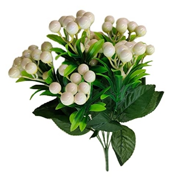 Picture of HILLMAN 9985548 QSDGFH 3pcs Artificial Berry Stem, 15in Christmas White Berry Branches with Green Leaf Vase Flower Arrangements Fake Plants for Holiday Party Home Decor (EA)